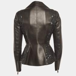 Christian Dior Black Embroidered Leather Cut-Out Jacket S