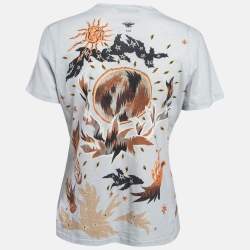 Pre Owned Christian Dior Grey Printed Cotton Jersey T-Shirt L