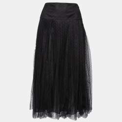 Christian Dior Black Flocked Tulle Midi Skirt L
