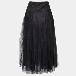 Christian Dior Black Flocked Tulle Midi Skirt L