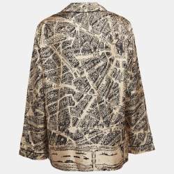 Pre Owned Christian Dior Beige Plan De Paris Motif Print Silk Shirt L