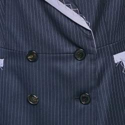 Pre Owned Christian Dior Navy Blue Pinstripe Wool Double Breasted Blazer L