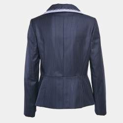Pre Owned Christian Dior Navy Blue Pinstripe Wool Double Breasted Blazer L