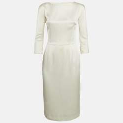 Pre Owned Christian Dior Cream Satin Flared Short Dress M