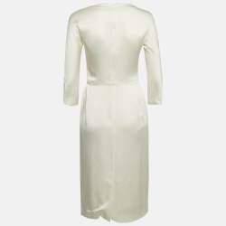 Pre Owned Christian Dior Cream Satin Flared Short Dress M