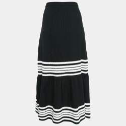 مملوكة مسبقًا Dior Black/White Striped Cotton and Silk Midi Skirt M