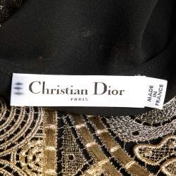 Pre Owned Dior Gold Embroidered Lace & Tulle Sleeveless Maxi Dress L
