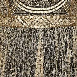 Pre Owned Dior Gold Embroidered Lace & Tulle Sleeveless Maxi Dress L