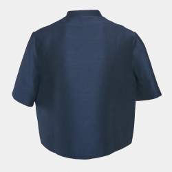Pre Owned Christian Dior Navy Blue Silk Blend Short Sleeve Jacket M