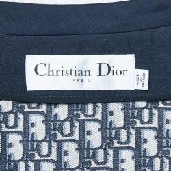 Pre Owned Christian Dior Navy Blue Silk Blend Short Sleeve Jacket M