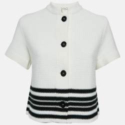 Pre Owned Dior Black Cotton and Silk Knit Short-Sleeved Marinière Crop Jacket M