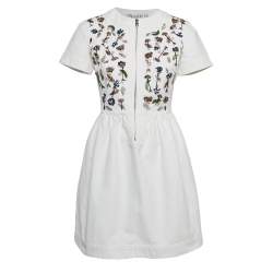 Christian Dior White Floral Beaded Cotton Mini Dress M