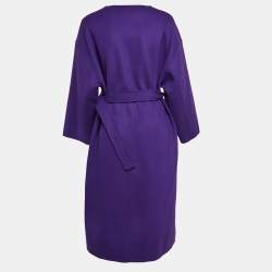 Christian Dior Purple Wool Blend Belted Open Front Long Coat L