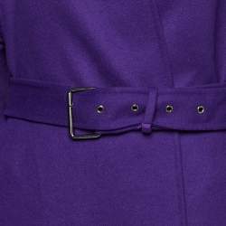 Christian Dior Purple Wool Blend Belted Open Front Long Coat L