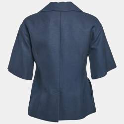 Pre Owned Dior Navy Blue Textured Silk Single Breasted Jacket M