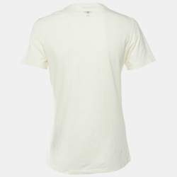 Pre Owned Dior Cream J'Adior 8 Print Cotton & Linen Crew Neck T-Shirt XS 