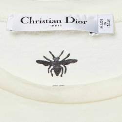 Pre Owned Dior Cream J'Adior 8 Print Cotton & Linen Crew Neck T-Shirt XS 