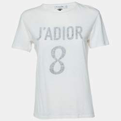 Dior Ivory J'Adior 8 Print Cotton & Linen Crew Neck T-Shirt S