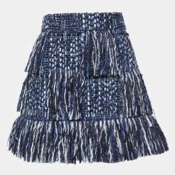 Dior Blue Tweed Fringed Mini Skirt M