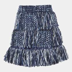Dior Blue Tweed Fringed Mini Skirt M
