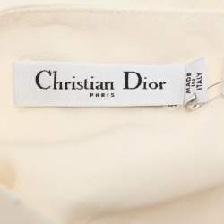 Dior Cream Textured Tulle Overlay Gathered Midi Skirt S