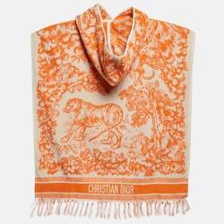 Dior White/Orange Toile de Jouy Terry Cotton Hooded Poncho One-Size