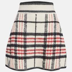 Dior White Plaid and Logo Pattern Tweed Mini Skirt M