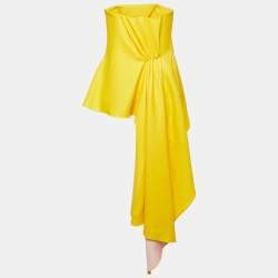 Dior Yellow Crepe Strapless Asymmetric Corset Top M