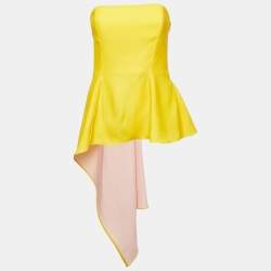 Dior Yellow Crepe Strapless Asymmetric Corset Top M