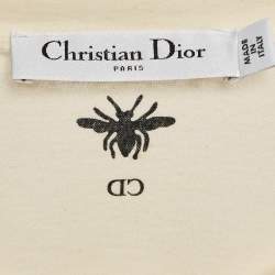 Dior Cream Printed Cotton and Linen Crew Neck T-Shirt L