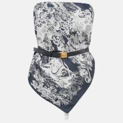 Pre Owned Christian Dior Blue Toile de Jouy Sauvage Silk Belted Top XS