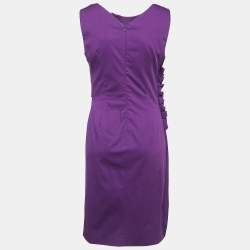 Pre Owned Dior Purple Gathered Cotton Sleeveless Short Dress M
