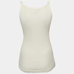 Pre Owned Christian Dior Cream Logo Embroidered Rib Knit Tank Top S