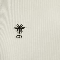 Pre Owned Christian Dior Cream Logo Embroidered Rib Knit Tank Top S
