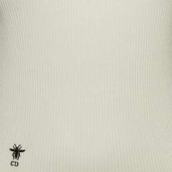 Pre Owned Christian Dior Cream Logo Embroidered Rib Knit Tank Top S