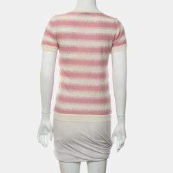Dior Pink, Cream Linen, Cashmere, Silk, Polyamide Knitted Bee Embroidered T-Shirt IT 38