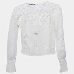 Christian Dior White Cotton Crochet Long Sleeve Top L