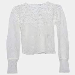 Christian Dior White Cotton Crochet Long Sleeve Top L