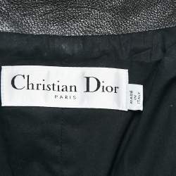Pre Owned Christian Dior Black Leather Zip-Up Rider Jacket L