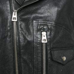 Pre Owned Christian Dior Black Leather Zip-Up Rider Jacket L