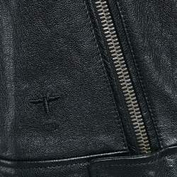 Pre Owned Christian Dior Black Leather Zip-Up Rider Jacket L