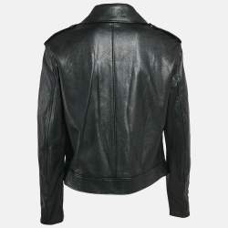 Pre Owned Christian Dior Black Leather Zip-Up Rider Jacket L