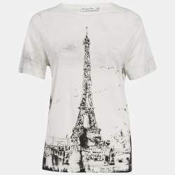 Christian Dior White Eiffel Tower Print Jersey T-Shirt S