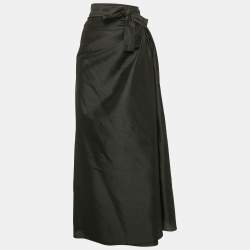 Christian Dior Black Dupion Silk Pleated Maxi Wrap Skirt L