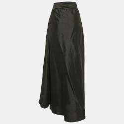 Christian Dior Black Dupion Silk Pleated Maxi Wrap Skirt L