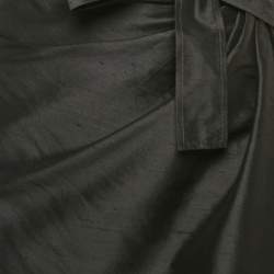 Christian Dior Black Dupion Silk Pleated Maxi Wrap Skirt L