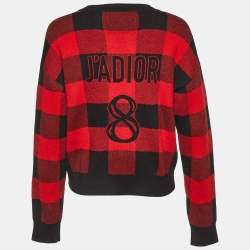 Dior Red/Black Checked Cashmere Crew Neck Sweater S