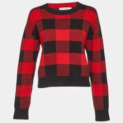 Dior Red/Black Checked Cashmere Crew Neck Sweater S