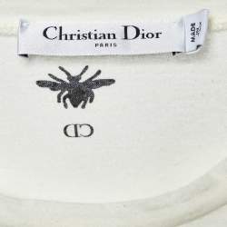 Pre Owned Dior Ivory Slogan Print Cotton & Linen Crew Neck T-Shirt M