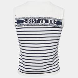 Dior White Striped Marbela Silk Knit Sleeveless Top S